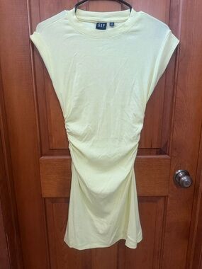 GAP Light Yellow Ruched-Side Midi Dress